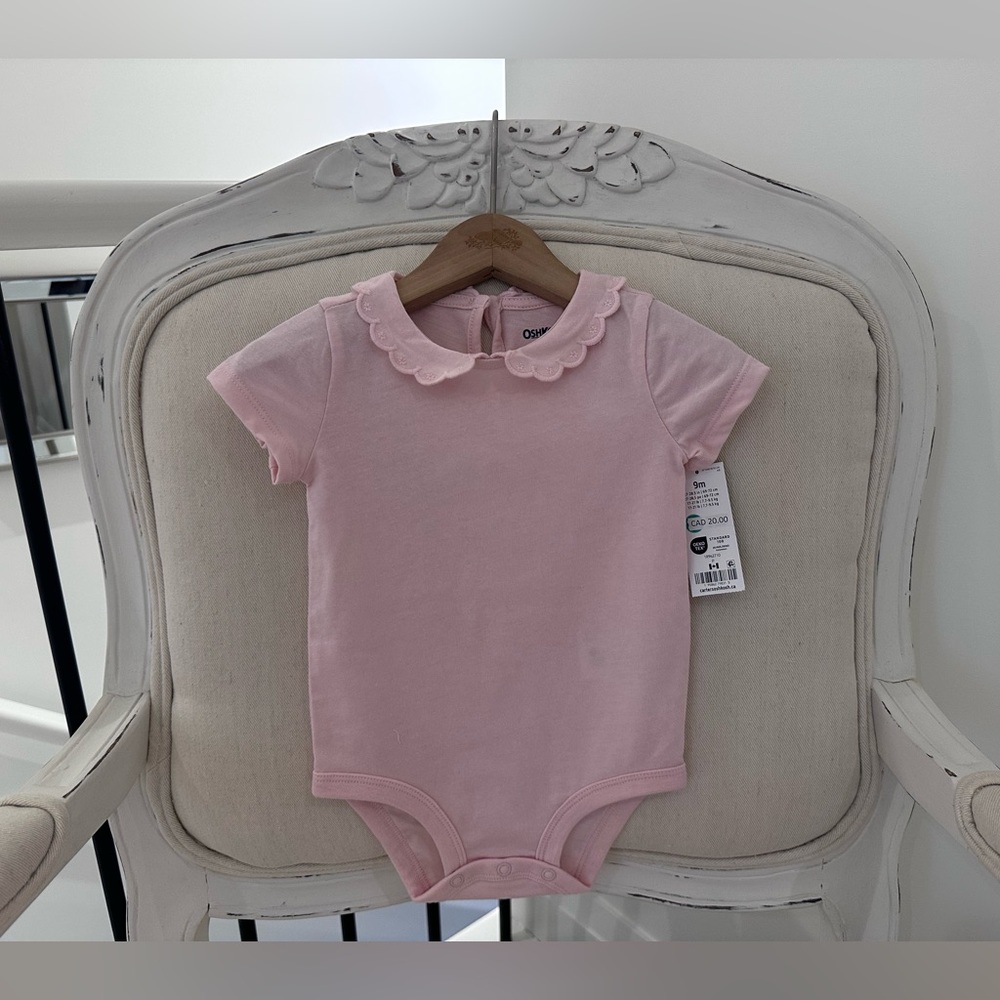 🩰 9 Mth Carter's Pink Scallop Trim Collar Baby One-Piece 100% Cotton NWT